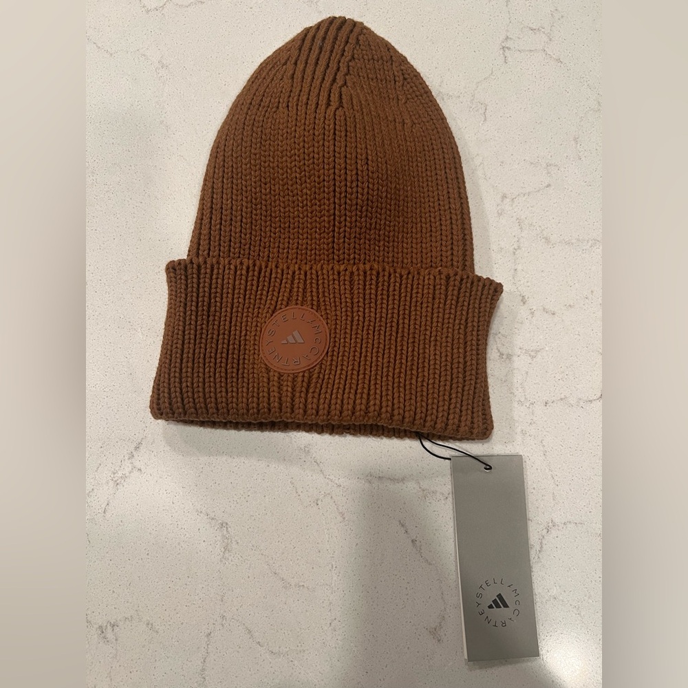 Stella McCartney X Adidas Tan Coffee Ribbed Beanie